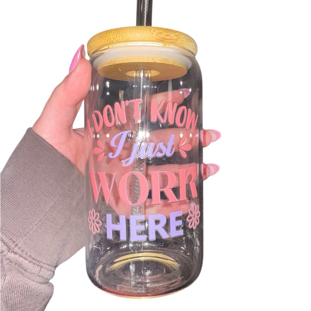 Glass Tumbler with Bamboo Lid - Pink and Purple